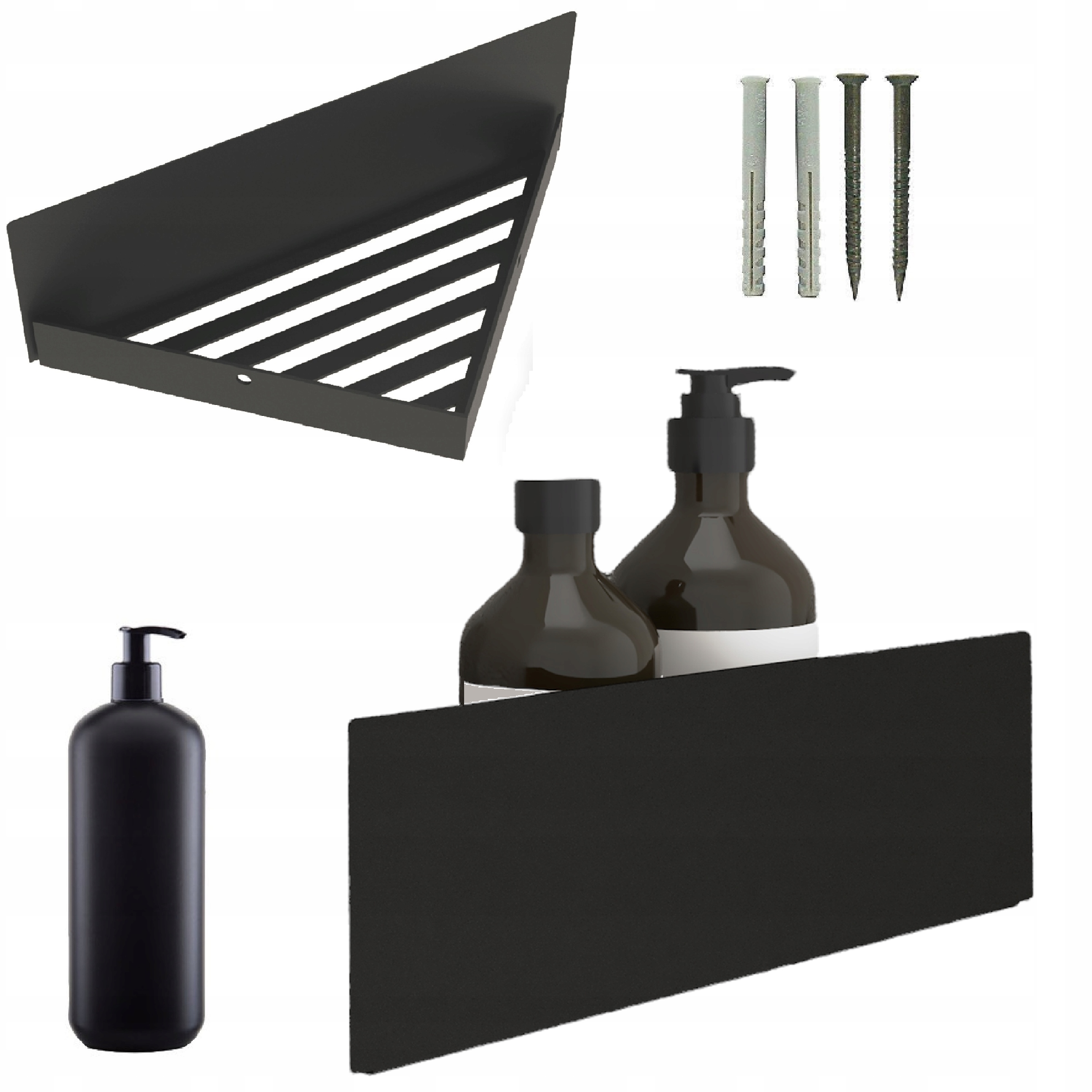 

Półka łazienkowa narożna czarna loft + Dozownik