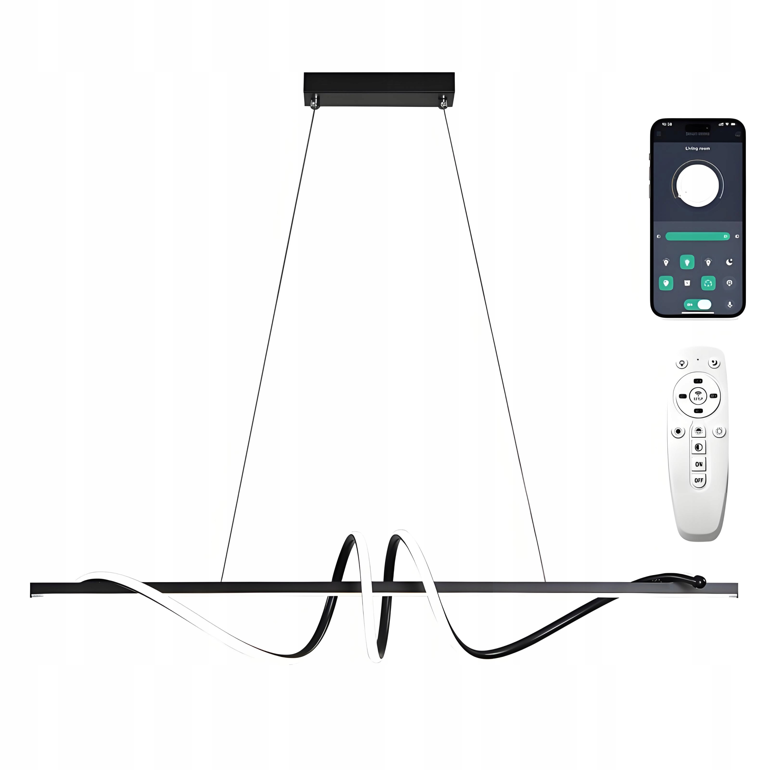 Závesná Lampa Nad Stôl, Čierna, Moderná, 90 CM, 36 W S Diaľkovým Ovládaním