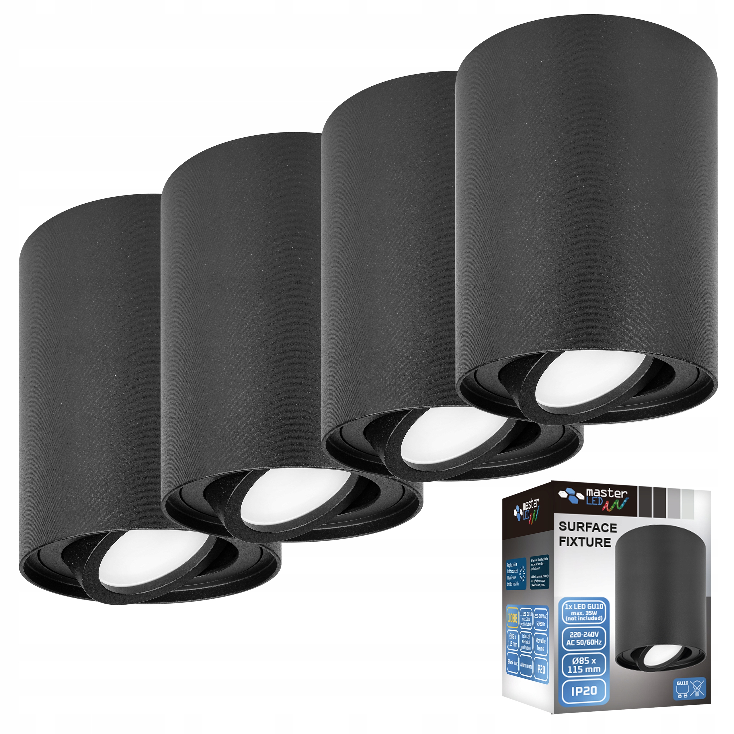 4x Oprawa Natynkowa GU10 Halogenowa lampa Tuba Led sufitowa