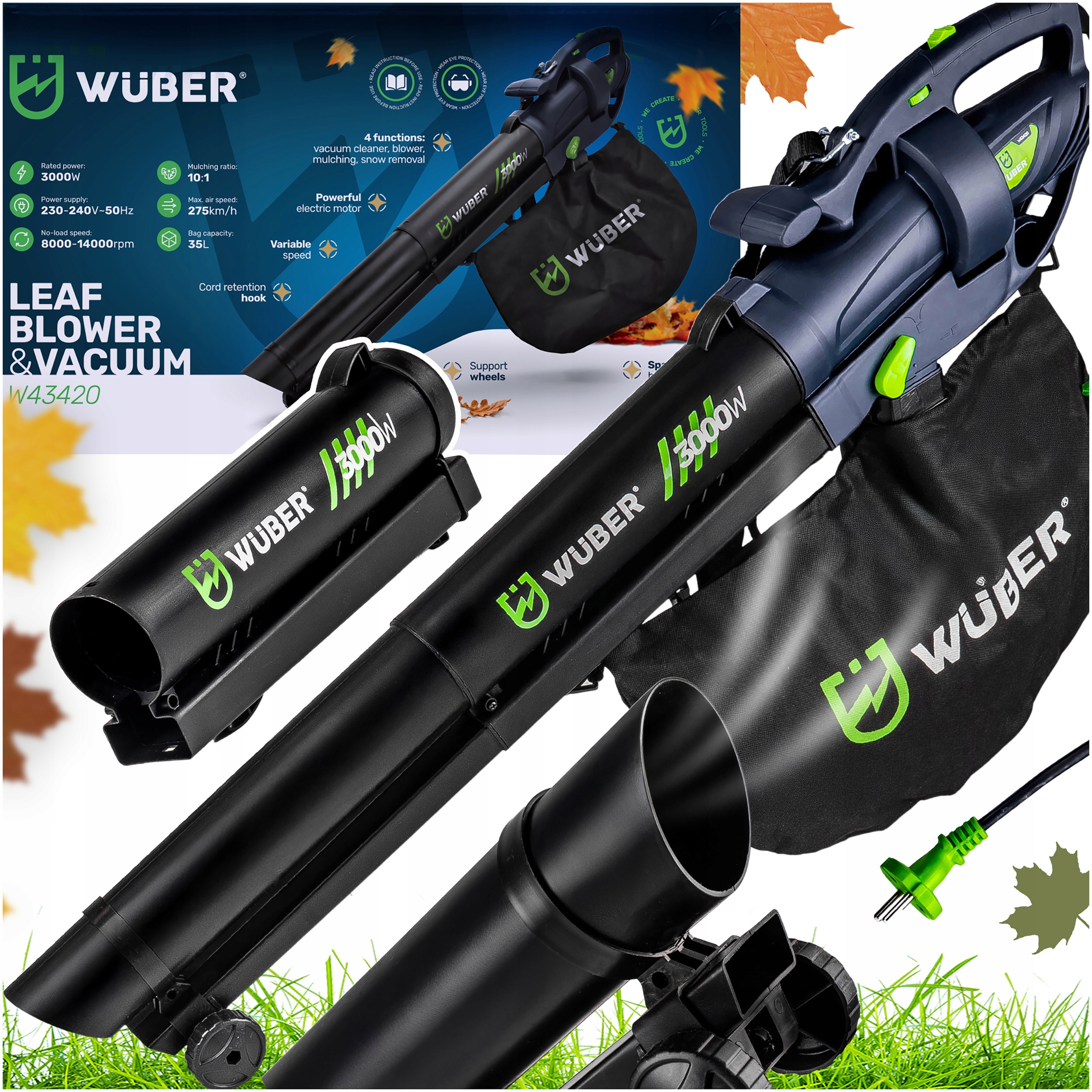 Elektrické Dmychadlo Na Listí 3000W 35L S Drtičem A Vysavač