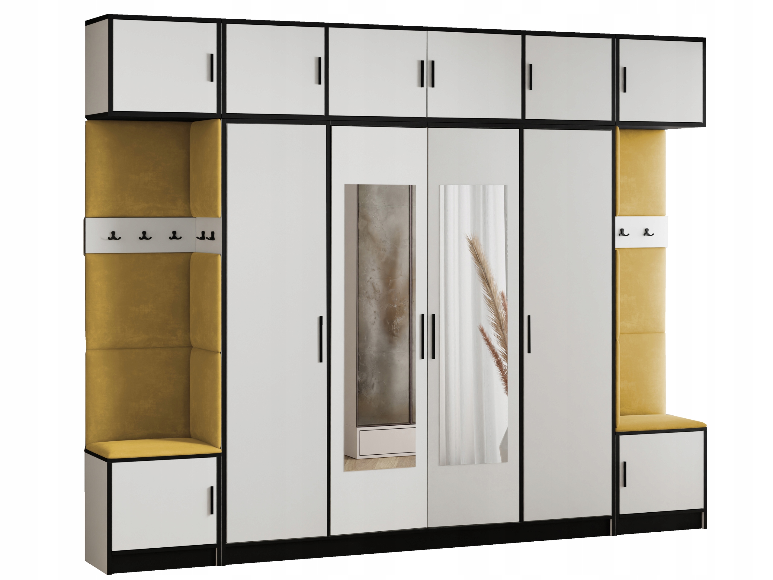 Šatní skříň s nástavcem Dior 17 bílá látka žlutý sedák