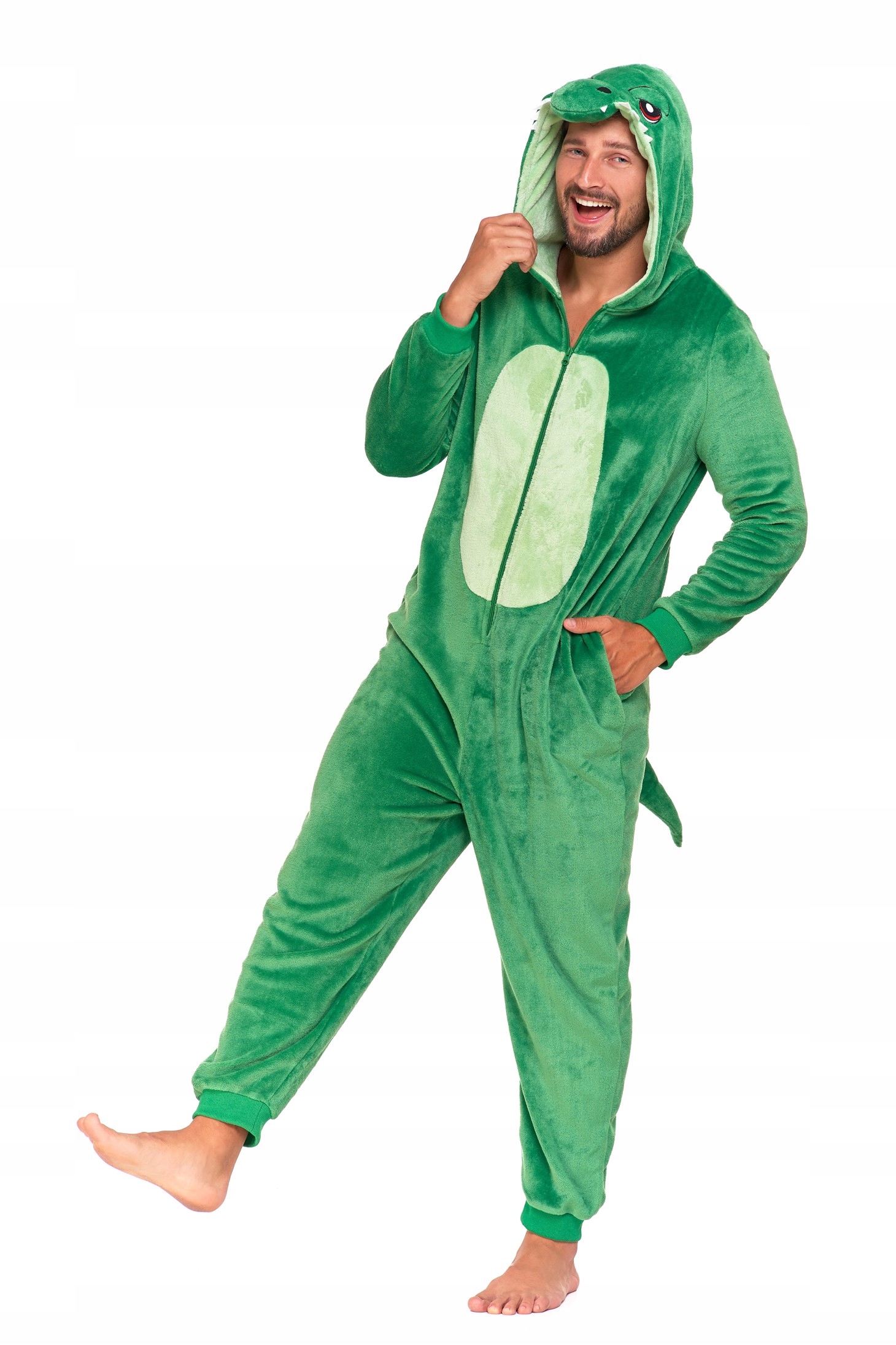 PIŻAMA KOMBINEZON JEDNOCZĘŚCIOWY ONESIE KOSTIUM DINOZAUR ZIELONY L Rozmiar L