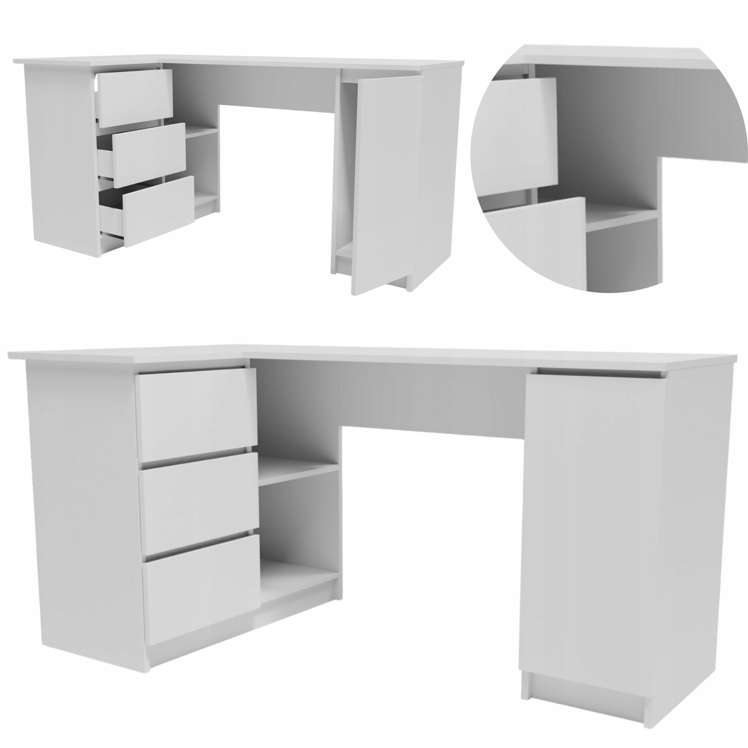 Rohový psací stůl B2LEWBIA počítačový velký, prostorná a funkční policová skříň