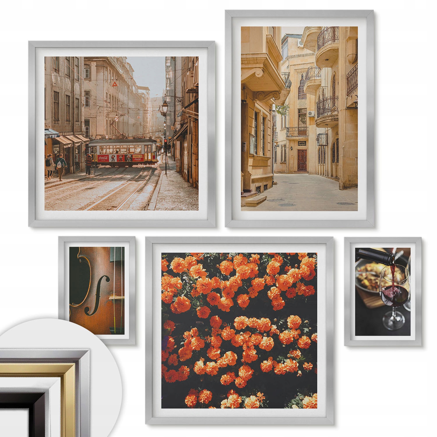 Obrazy v ráme do kuchyne Sada 5 ks Polyptych Očarujúce uličky chutí