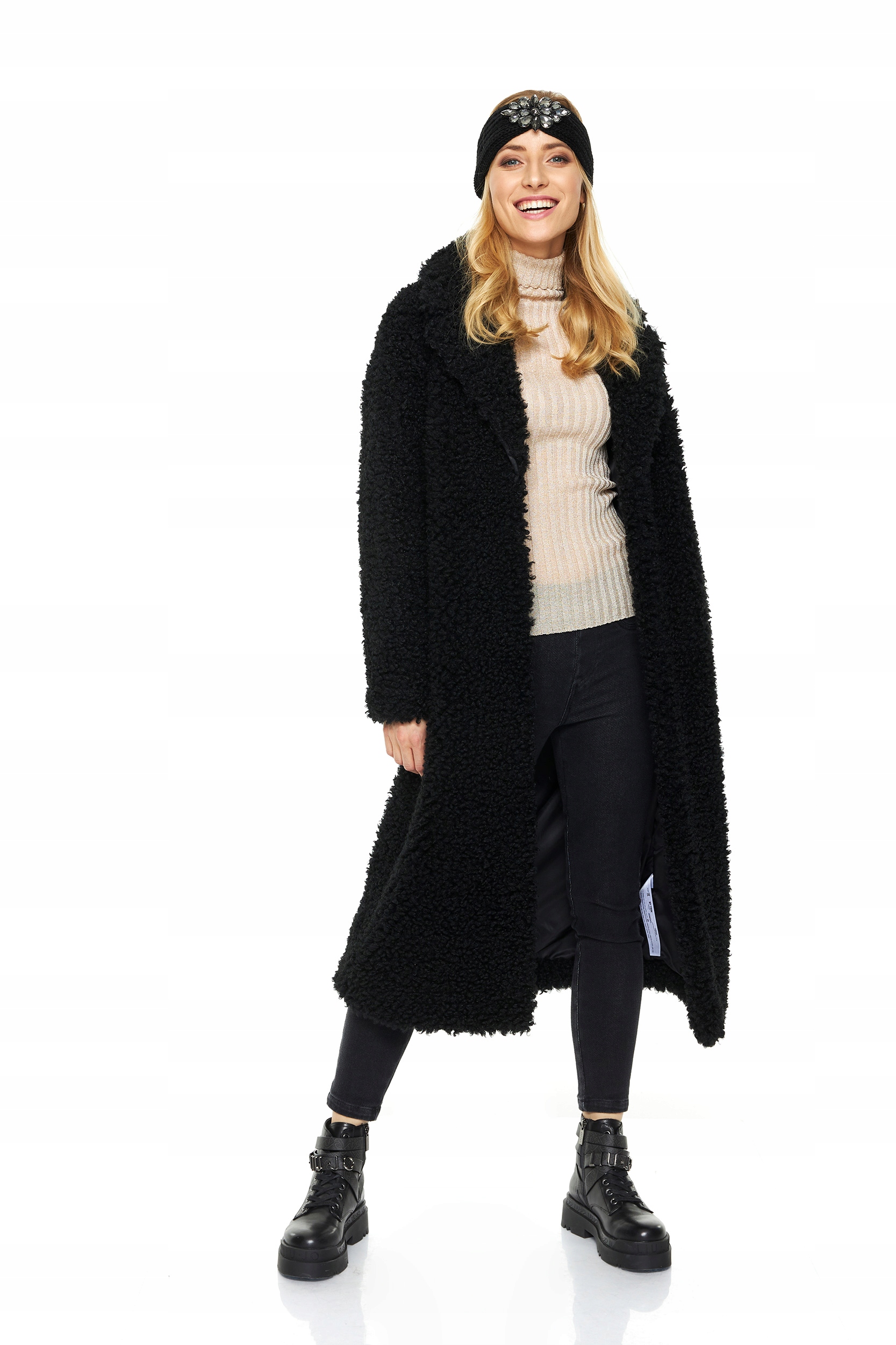 OPASKA DAMSKA DZIANINA kryształy czarna Wzór dominujący bez wzoru