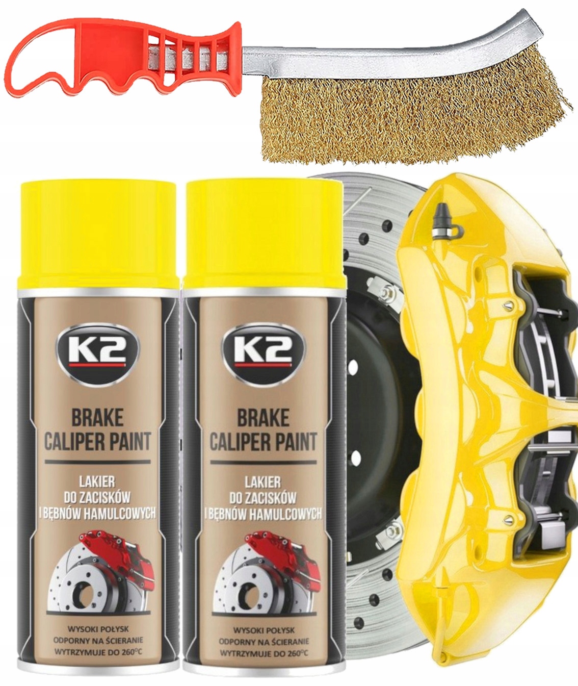 2x K2 Brake Caliper Farba Lakier Do Zacisków Hamulcowych Spray Żółty Zestaw
