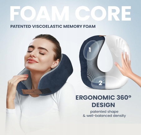 Podróżna poduszka pod kark Set: Maska do spania + zatyczki do uszu + torba Długość 27 cm