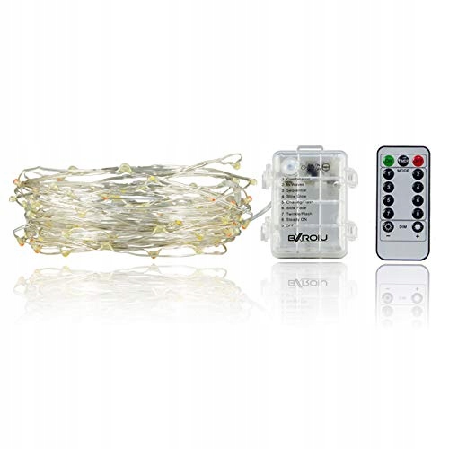 BXROIU 2x50 LED Mikro Lampki Srebrny Drut Na Baterie 8 Programów Kolorowe — miniatura 6