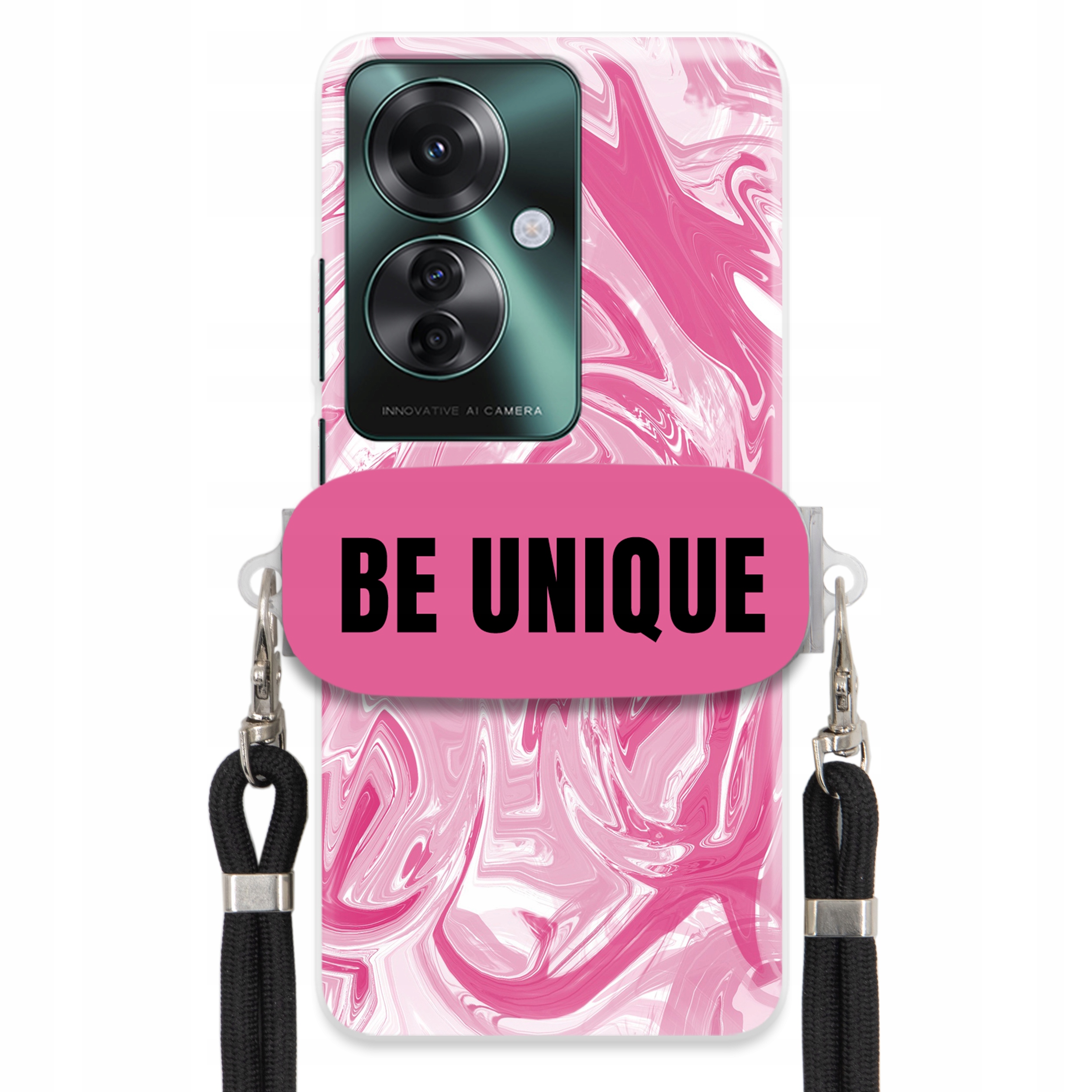 Puzdro pre Oppo Reno 11F 5G Case Úchyt Šnúrka Čierna Ružová Mramor Unique