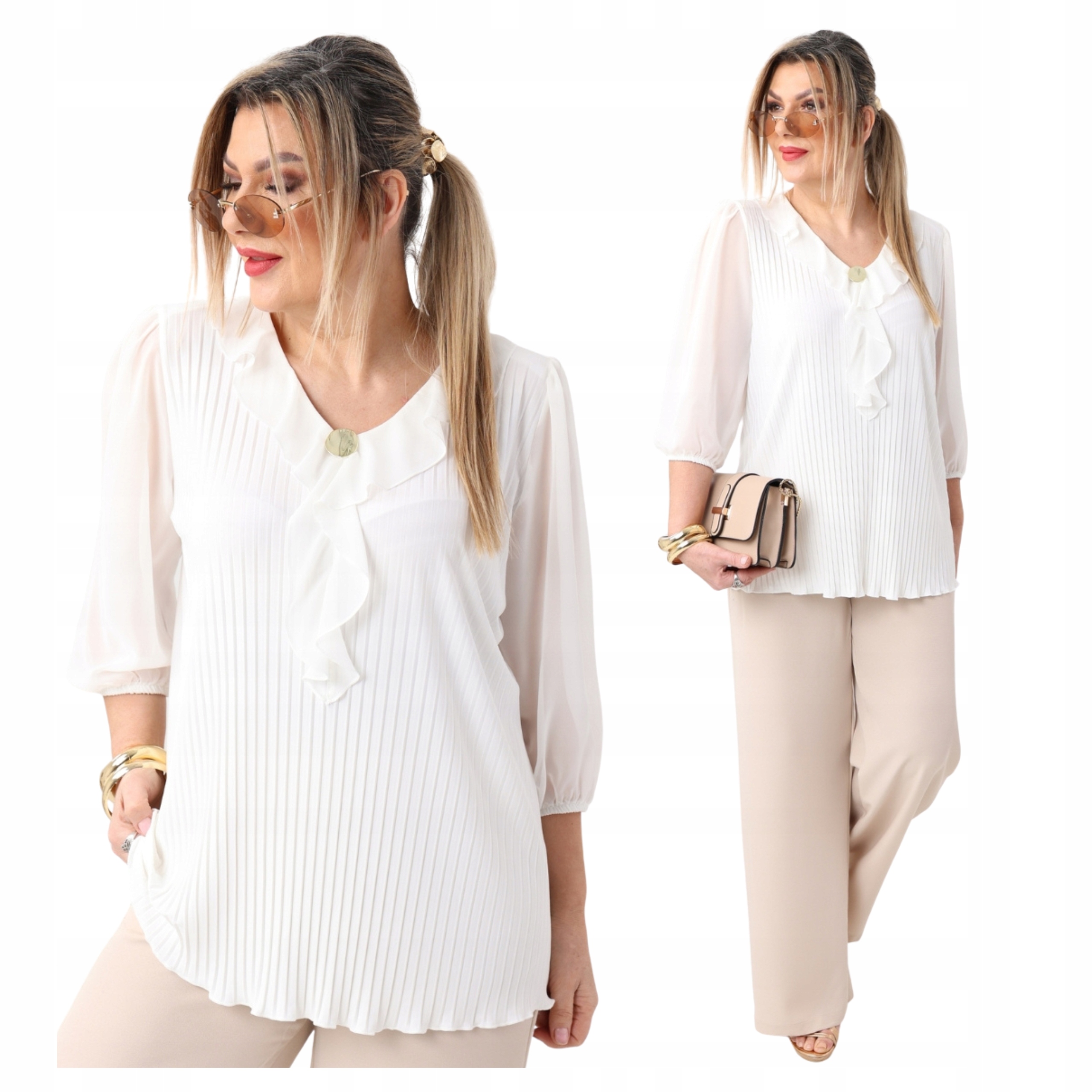 Bluzka z żabotem damska duże rozmiary Polski Producent wizytowa