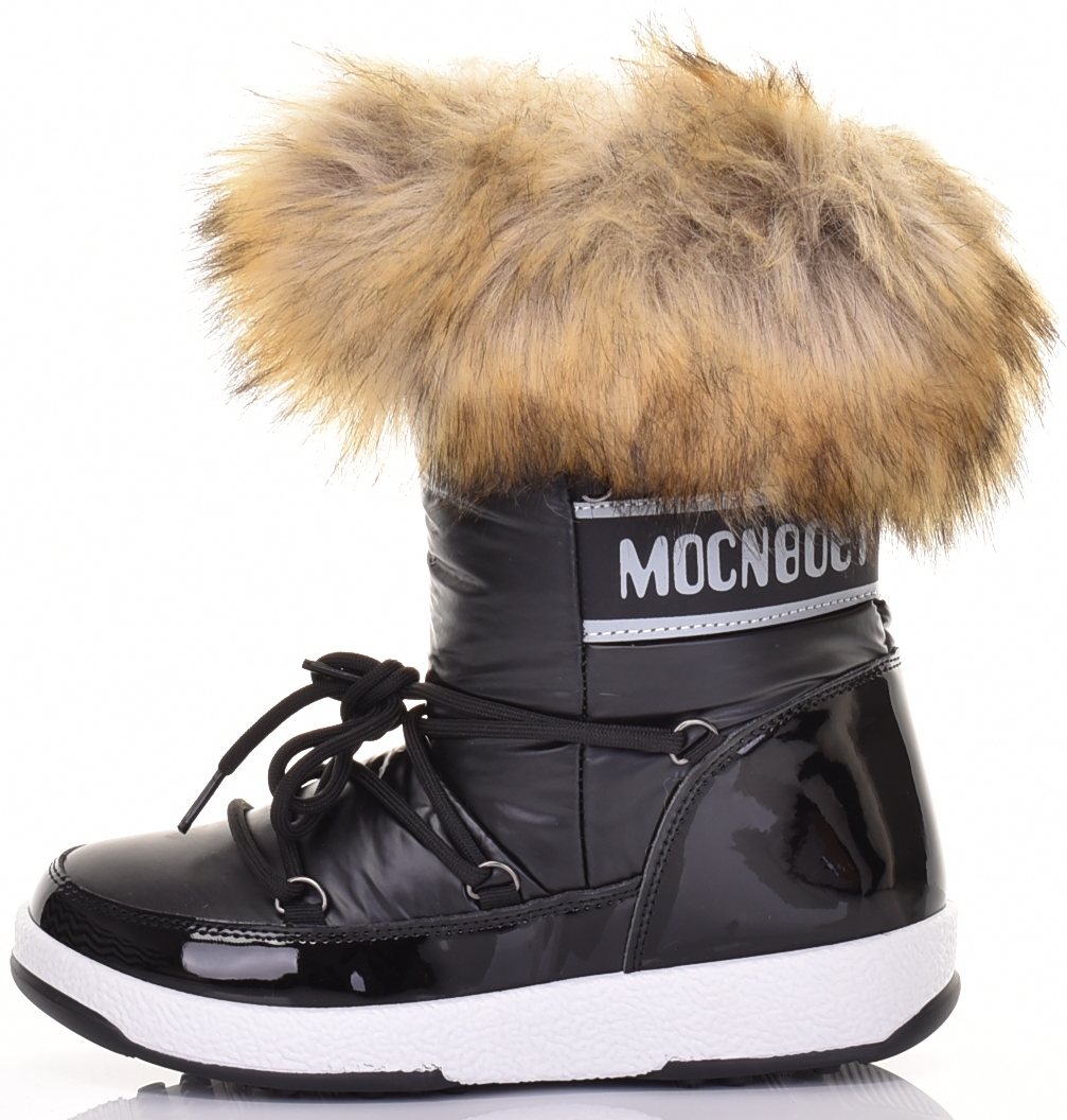 WYSOKIE ŚNIEGOWCE MODNE DAMSKIE BUTY ZIMOWE Z FUTERKIEM CZARNE Kolor czarny