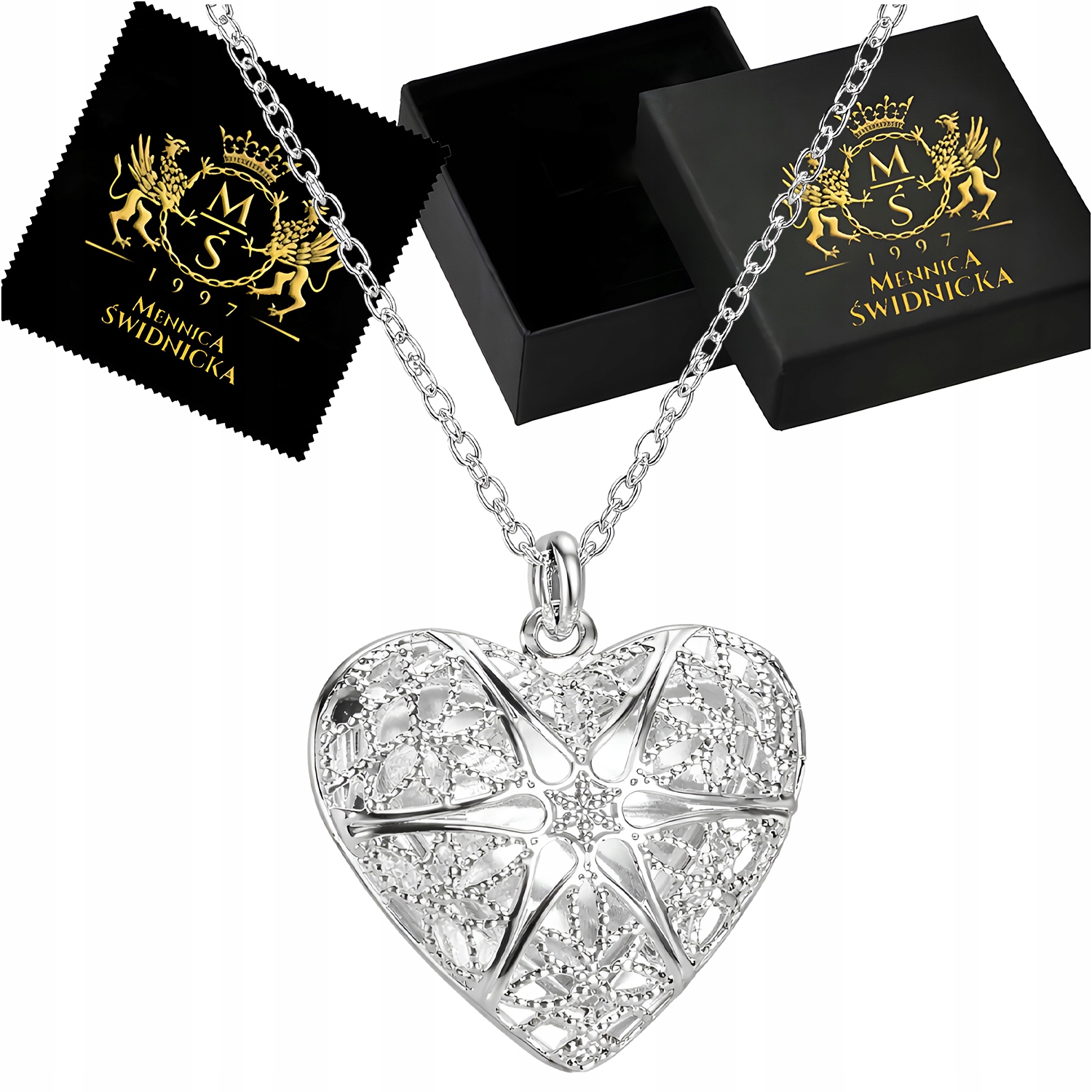 Dámský stříbrný náhrdelník Přívěsek Srdce Krabička na řetízku 50 cm