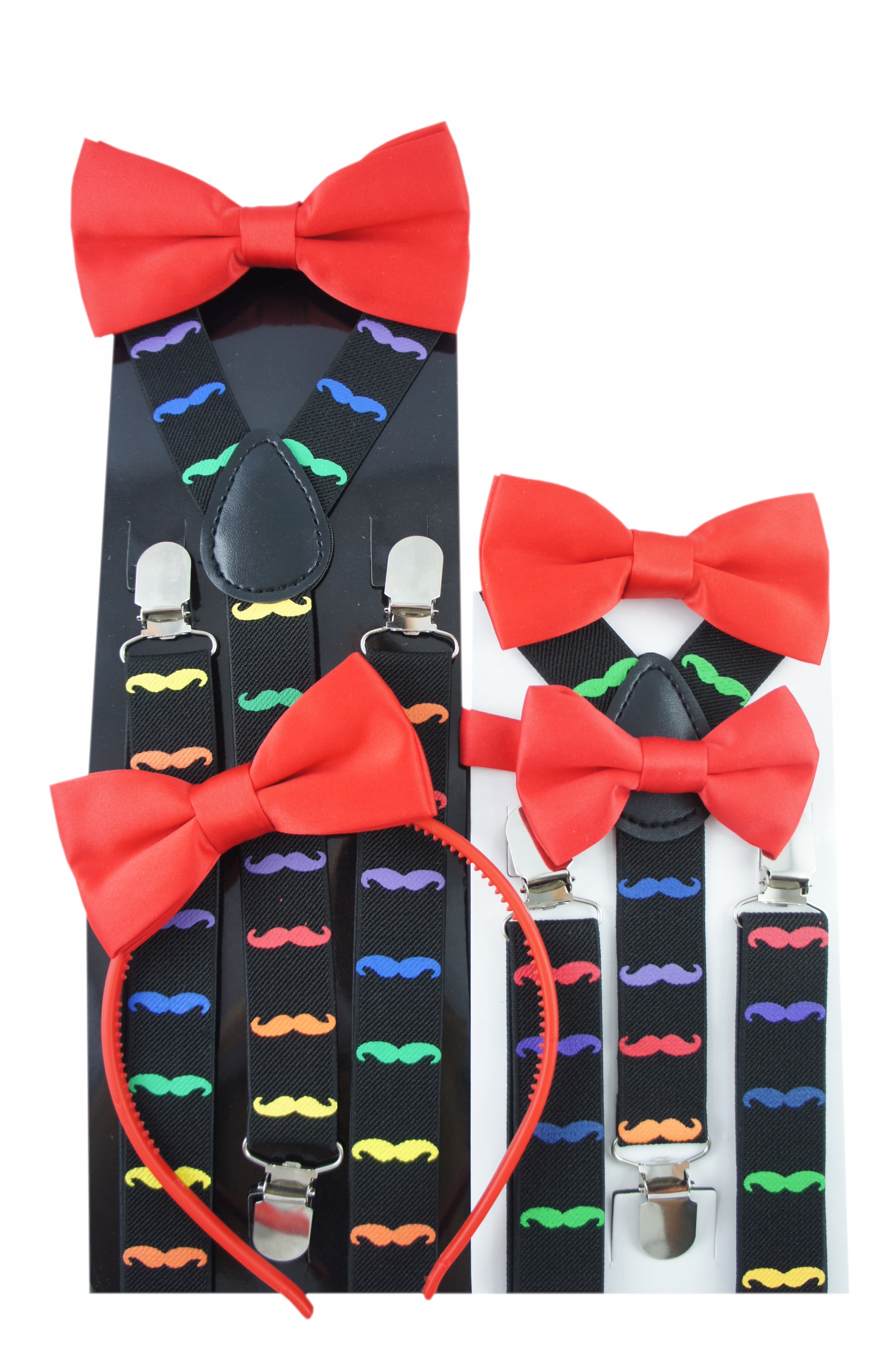 Szelki dla dziecka 1-8 lat wzór w kolorowe wąsy Kolor czarny