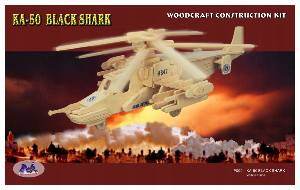 PUZZLE DREWNIANE 3D HELIKOPTER KA-50 ŚMIGŁOWIEC Liczba elementów 81