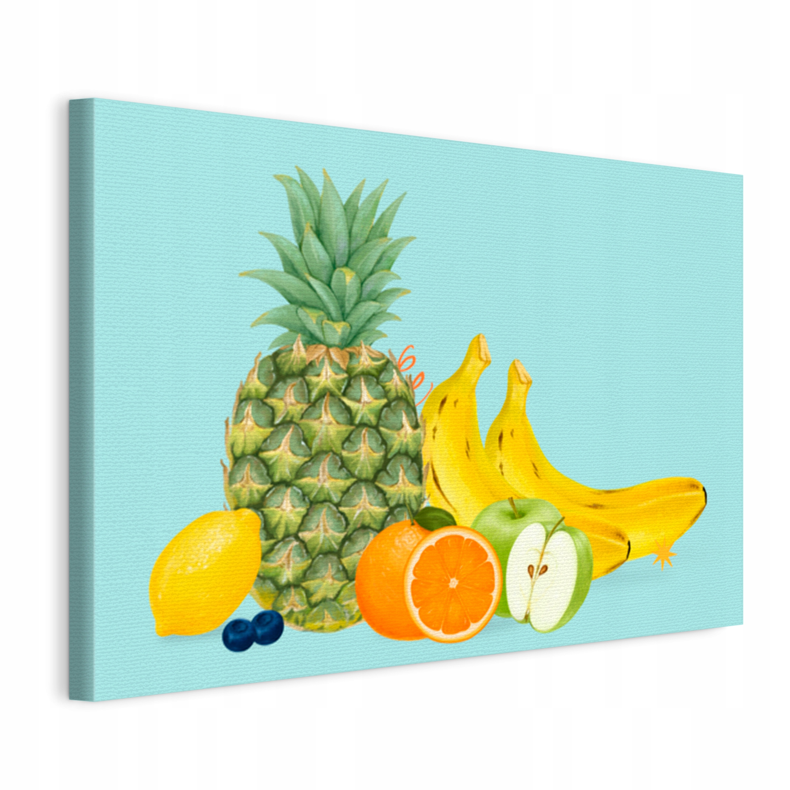Obraz na plátně Ananas a banány na Blukitě do kuchyně Restaurace 75x50