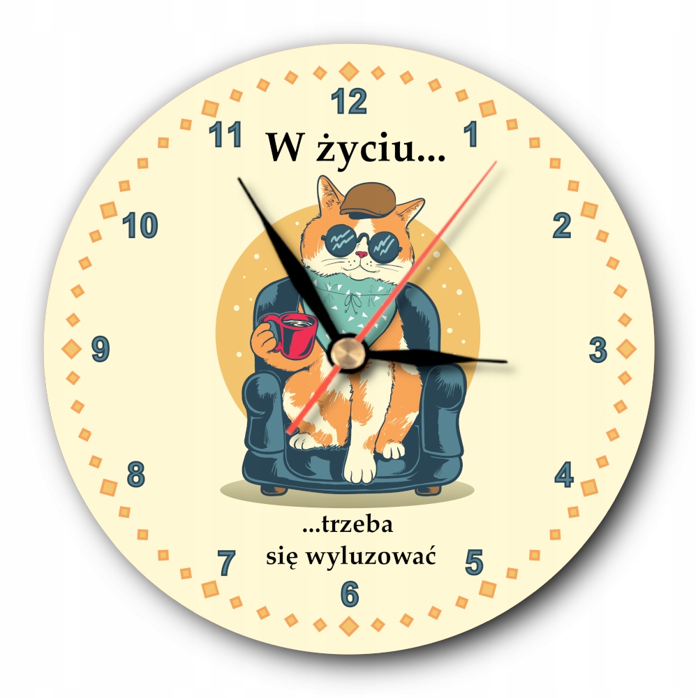 Zegar z kotem kot - W życiu trzeba się wyluzować -