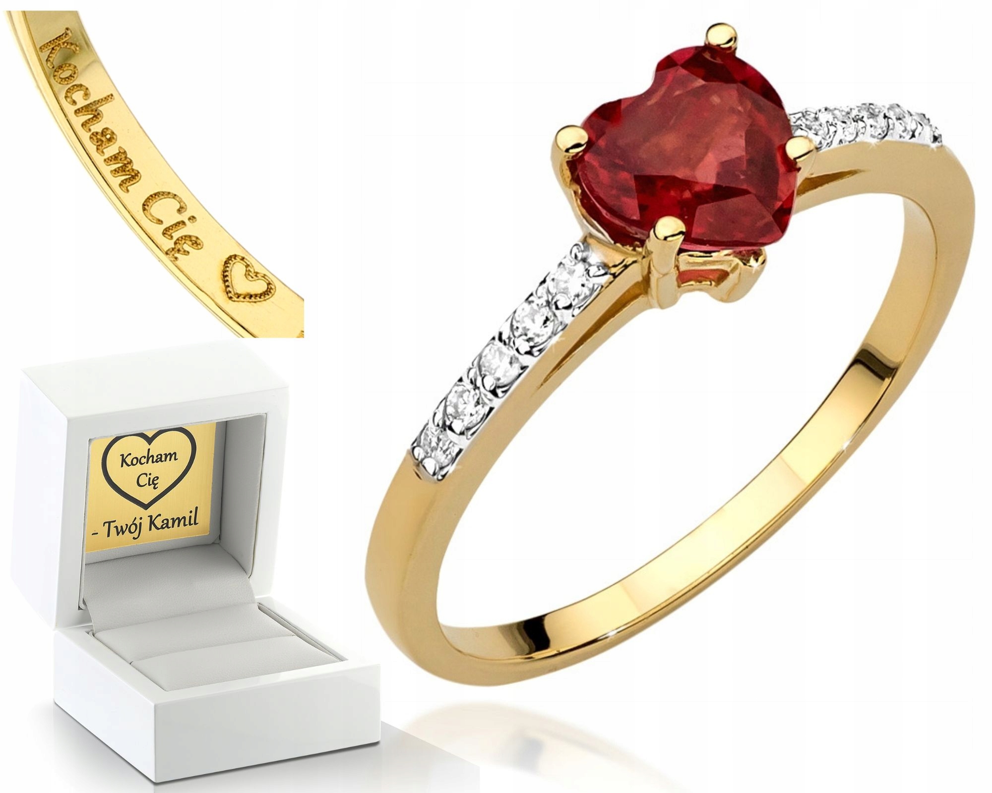 Zlatý Prstýnek Srdce Rubín Diamanty Každý Vel