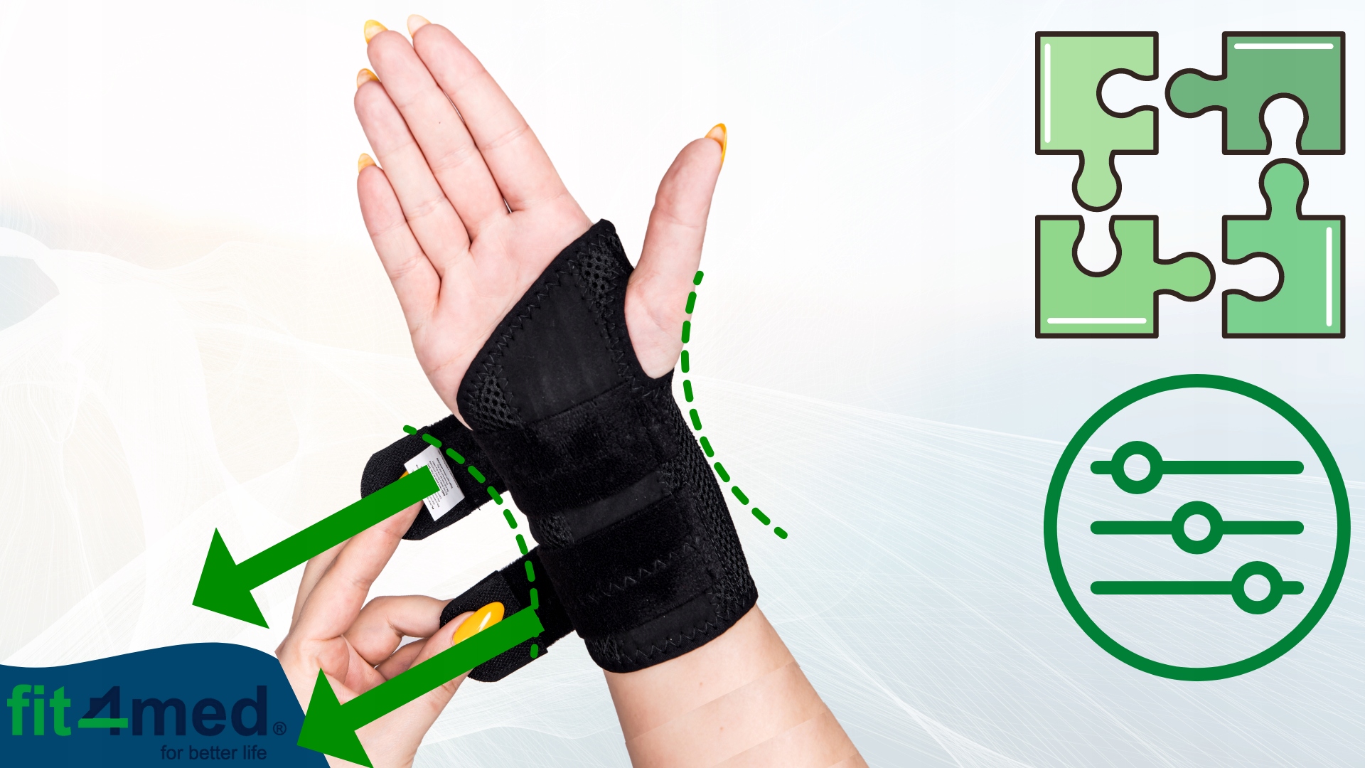 STABILIZATOR ORTEZA USZTYWNIACZ NADGARSTKA DŁONI SOLIDNIE USZTYWNIA WYGODNA Marka Fit4Med