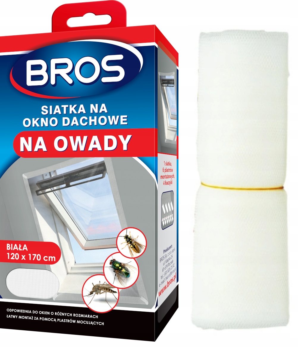 

Siatka moskitiera okno dachowe Bros 120x170 biała