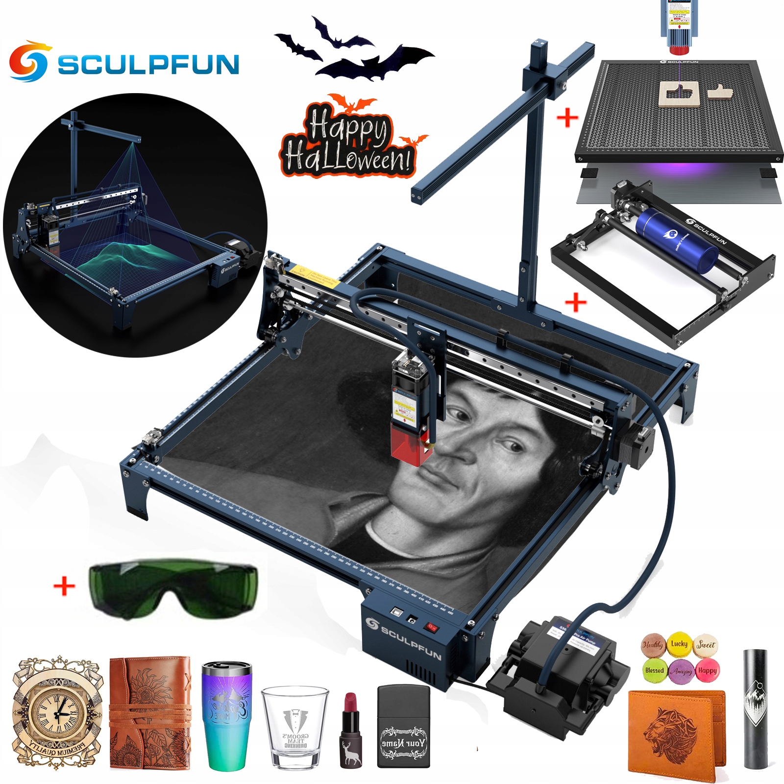 Laserové gravírování Sculpfun S30 Pro Max Roll+Pad+Pump+CAM