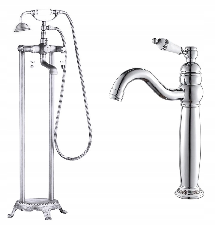 Voľne stojaca vaňová batéria Old Retro Chrom Keramická