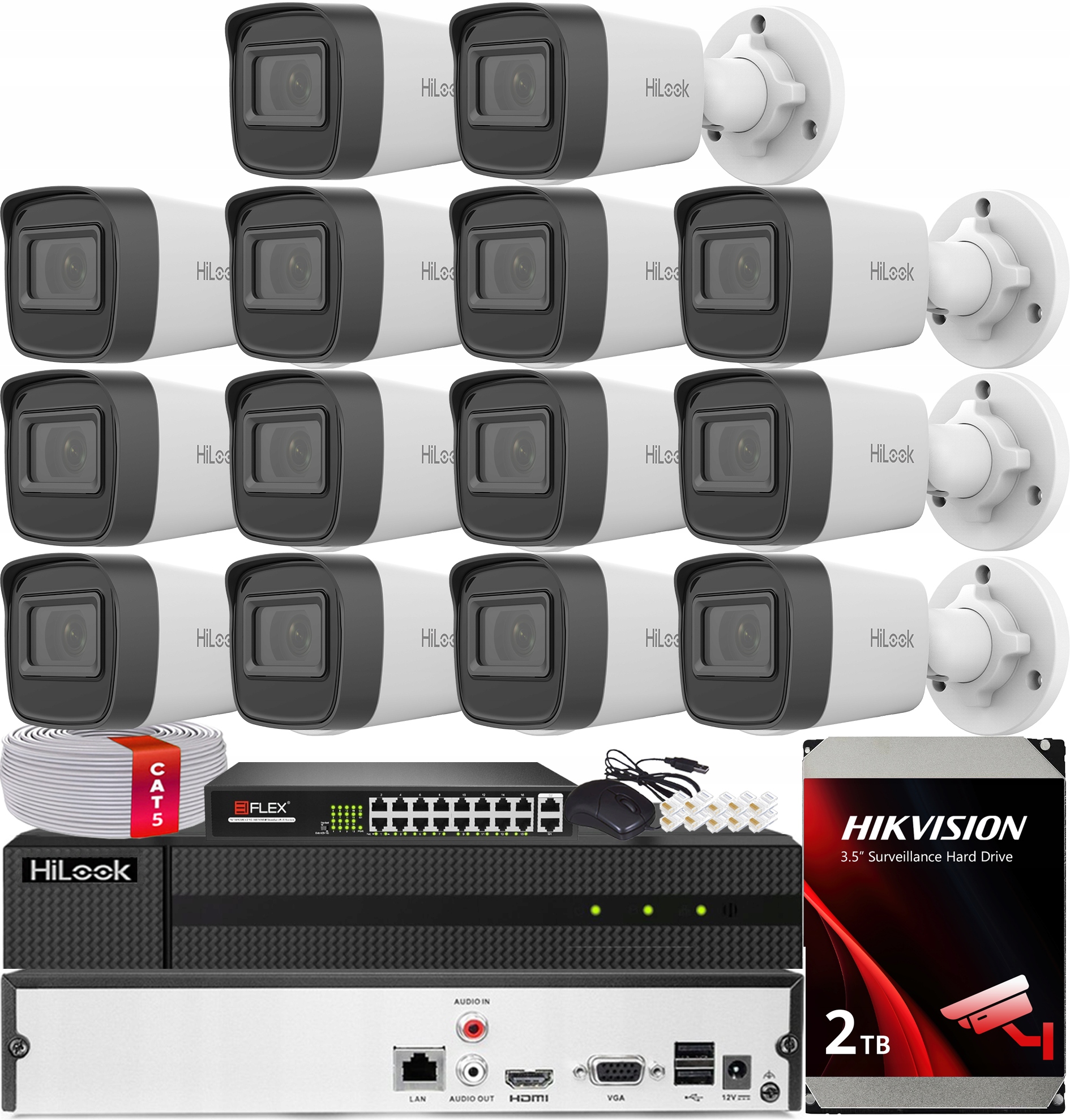 Sada Monitorování Poe Pro 14 Kamer 2MPx IR20m Hilook Hikvision Hdd 2TB
