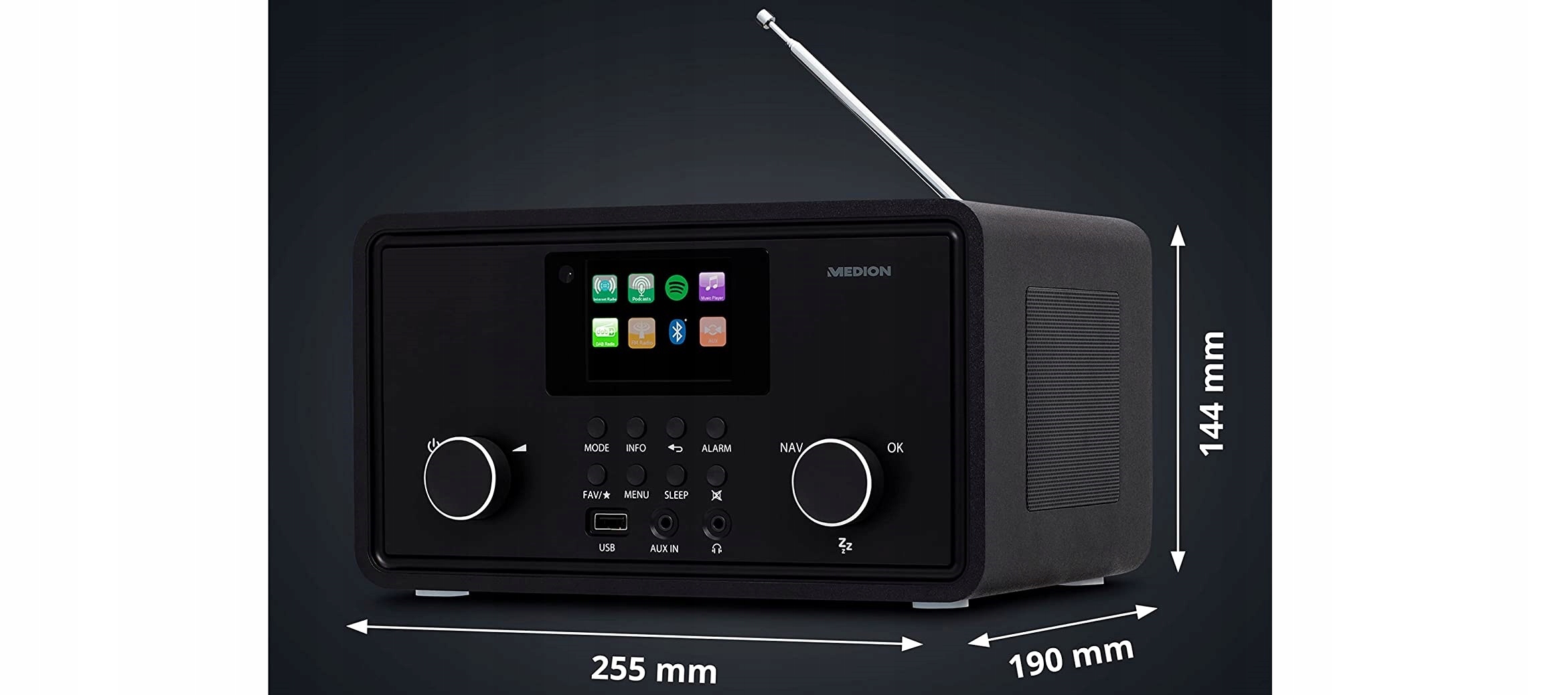 RADIO INTERNETOWE CYFROWE MD88069 DAB+ FM USB BT KOLOROWY WYWIETLACZ Marka Medion