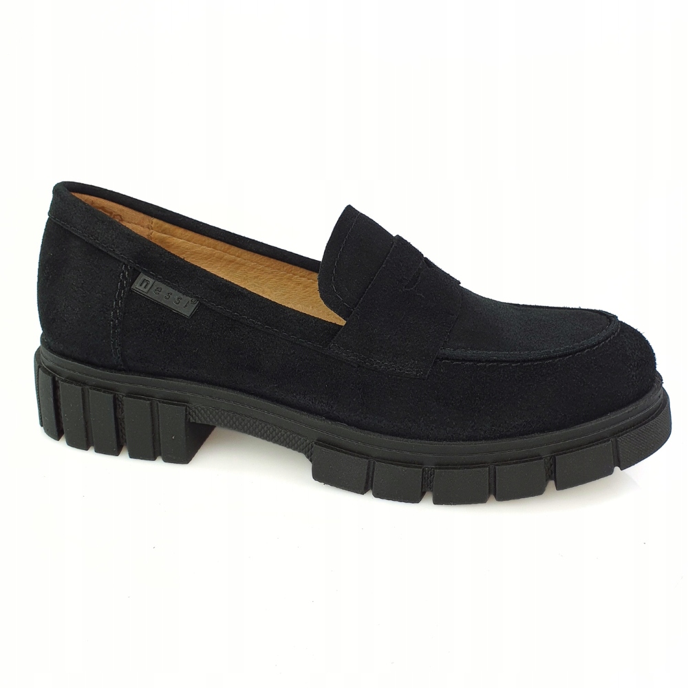 Mokasyny damskie Nessi 23553 czarne skóra welur r. 38