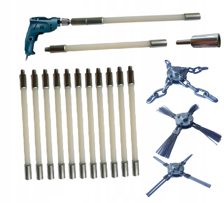 ZESTAW SZCZOTKA CZYSZCZENIA KOMINA OD DOŁU NA WIERTARKĘ LANCA WAWAK 11M