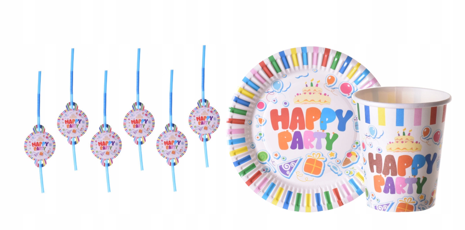 ZESTAW PAPIEROWY KUBECZKI TALERZYKI HAPPY PARTY