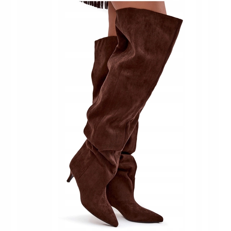 Dámské Kozačky Eko Semiš Nízké Podpatky Široké Nazouvací Čokoládové 39