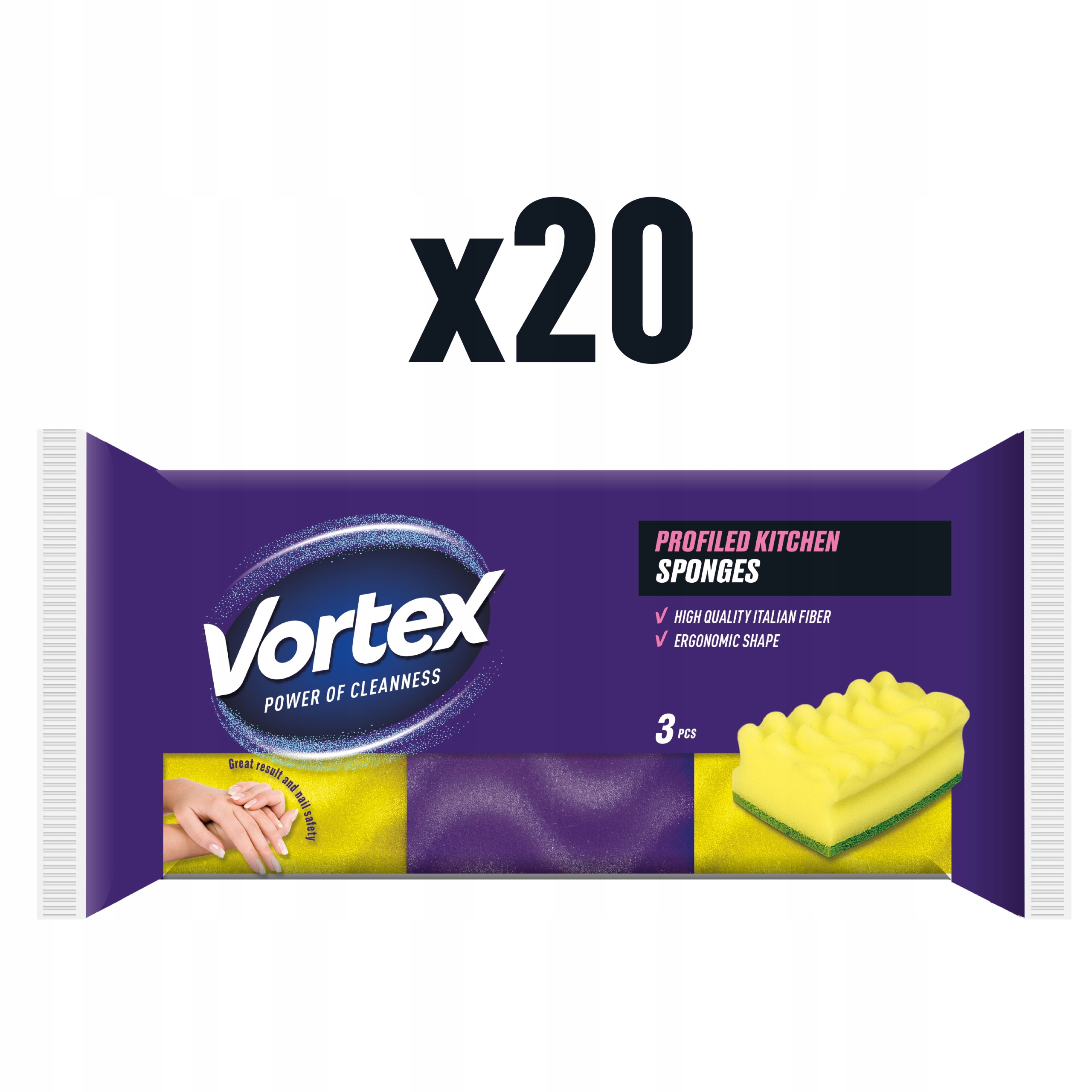 Levně Kuchyňské Houbičky Vortex Profiled & Care, 3 ks, sada 20 kusů (20×3 ks) 60 ks
