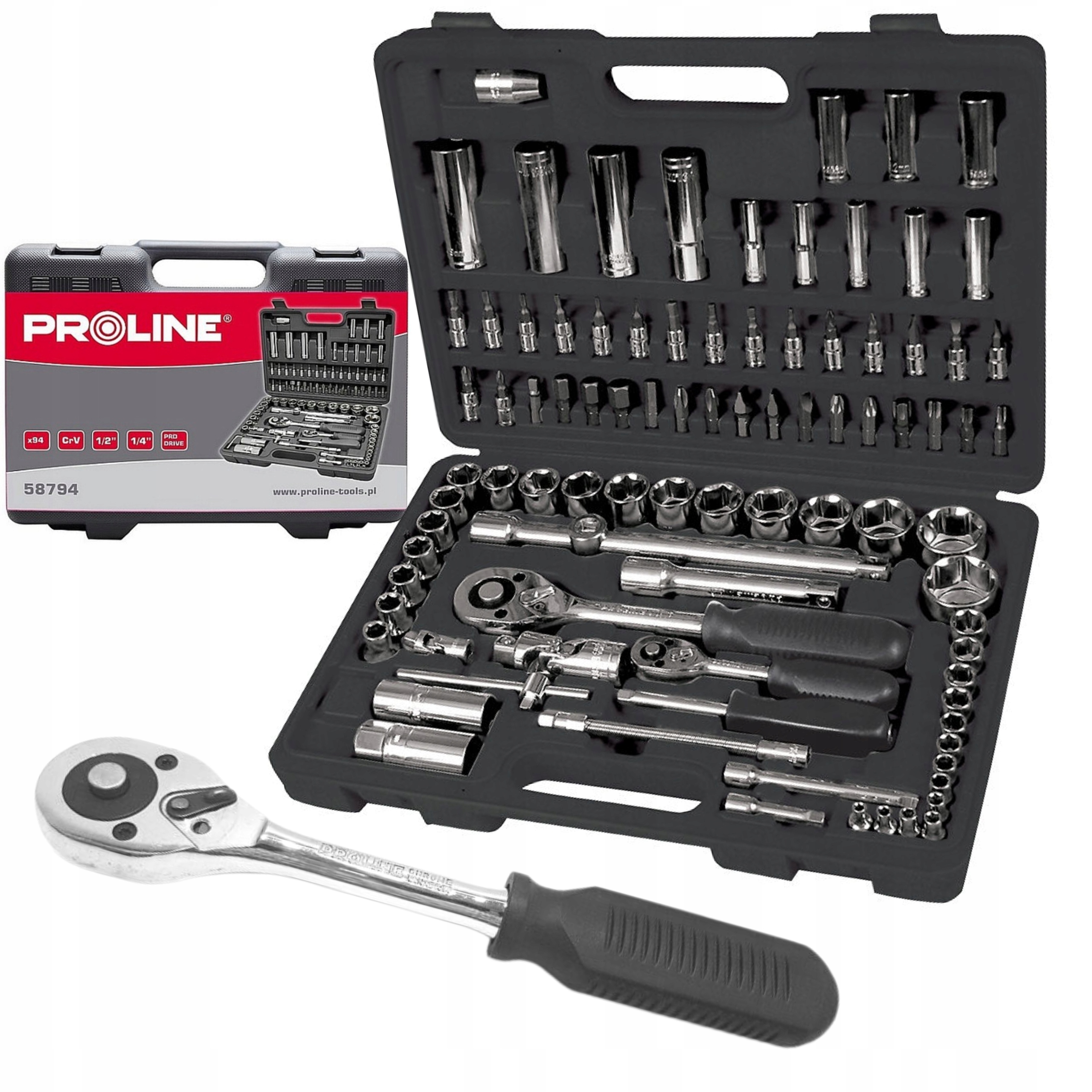 Proline 94 ks dielna Nástrčné Kľúče a bitov 1/2” a 1/4” Torx bity