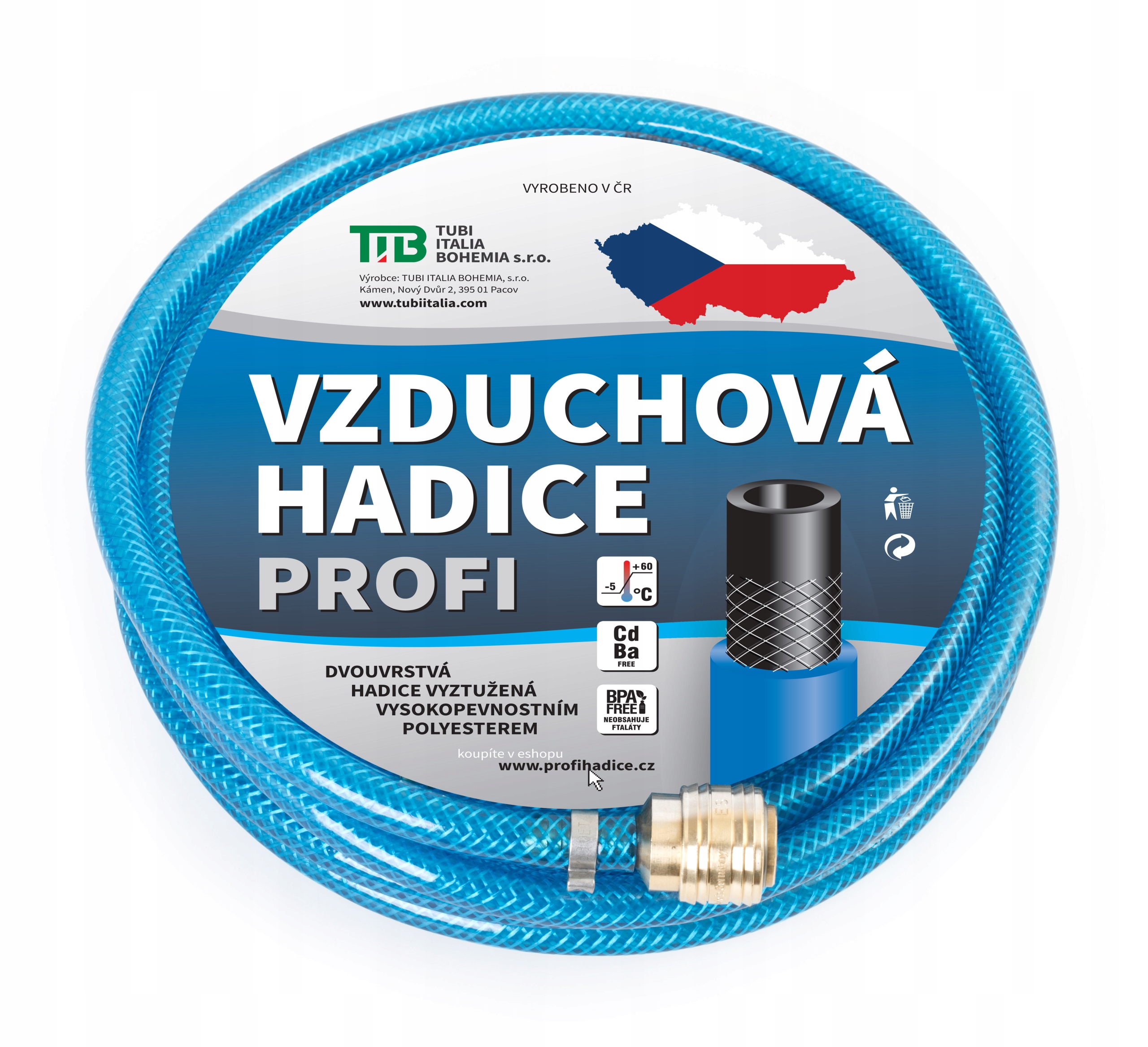 Vzduchová hadice s rychlospojkami průhledná 13x19 mm 15 m