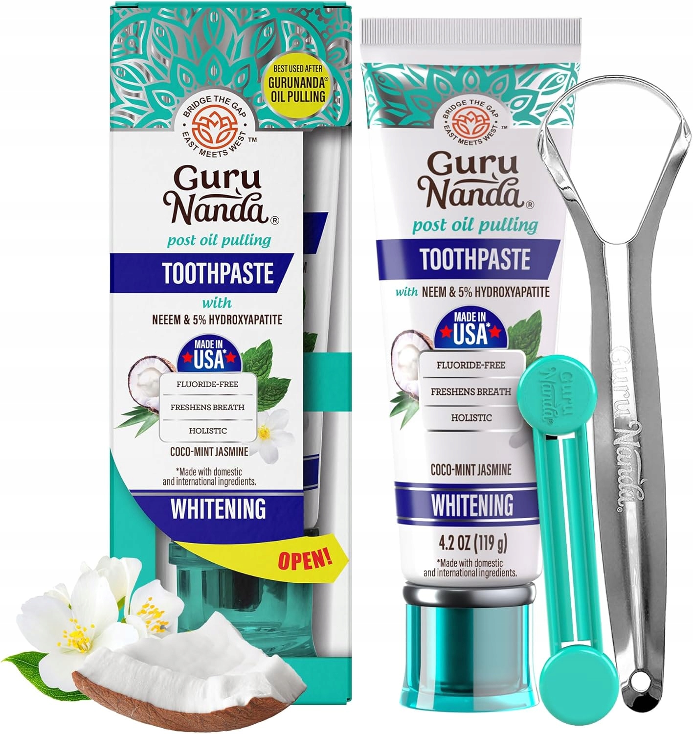 Guru Nanda pasta wybielająca neem ksylitol hydroksyapatyt zestaw 119g Usa