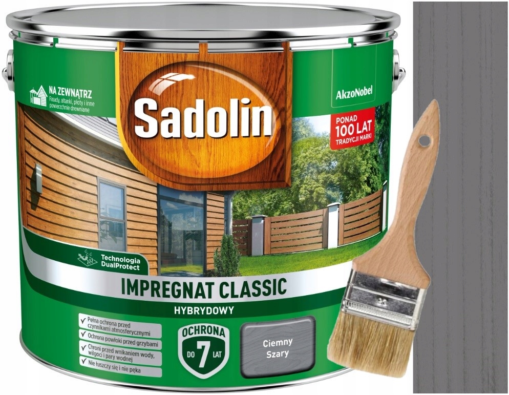 

Sadolin Classic Impregnat 9L Ciemny Szary Pędzel