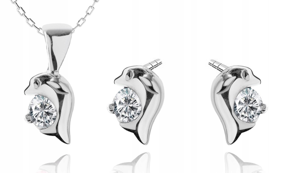 

Srebrny Komplet Biżuterii Delfinki Z Cyrkoniami