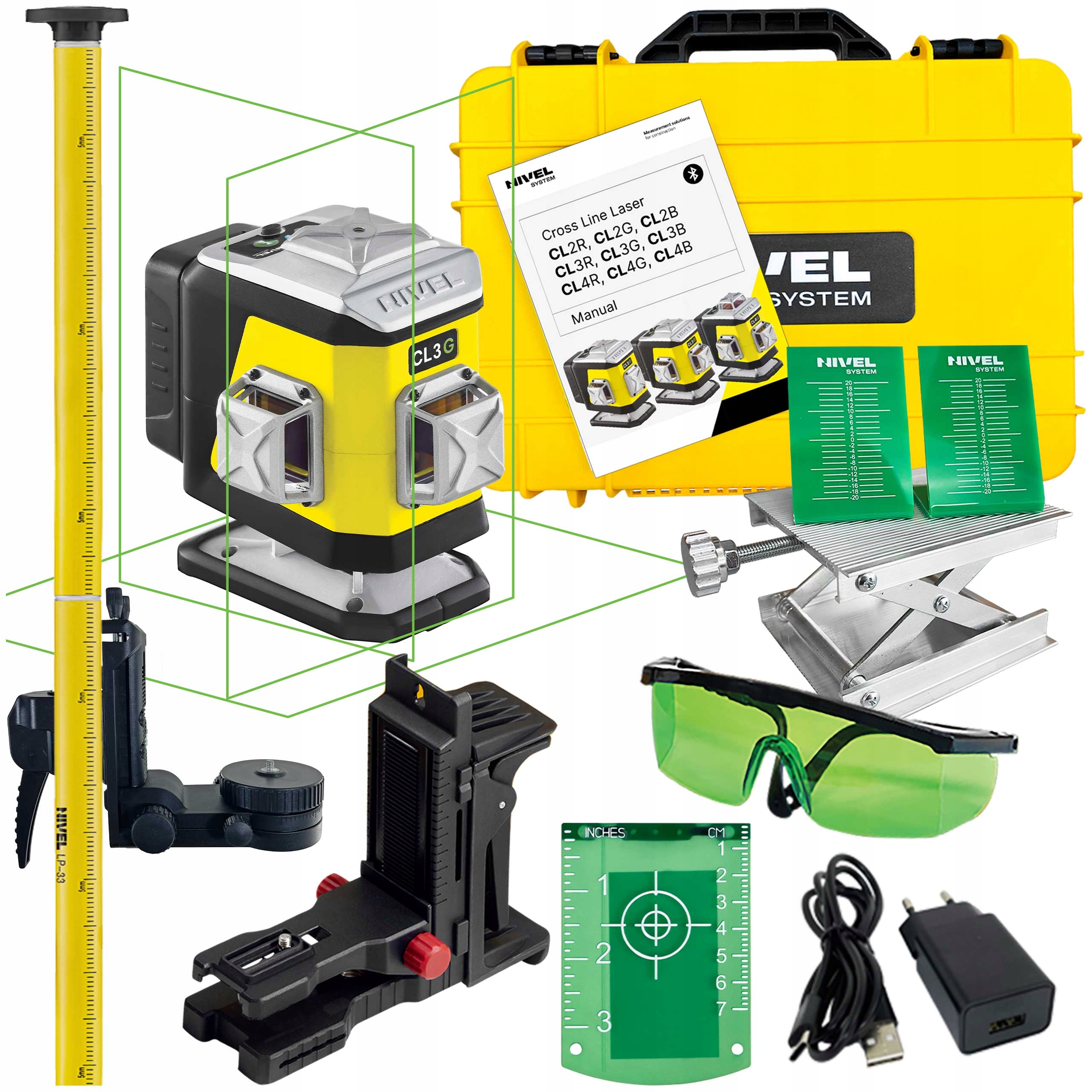 LASER BUDOWLANY NIVEL SYSTEM CL3G + TYCZKA LP-36