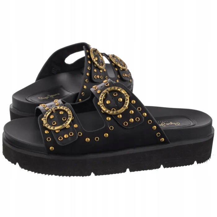 Dámské boty Nazouváky Pepe Jeans Pola Buckle Black PLS90679 999 Černé