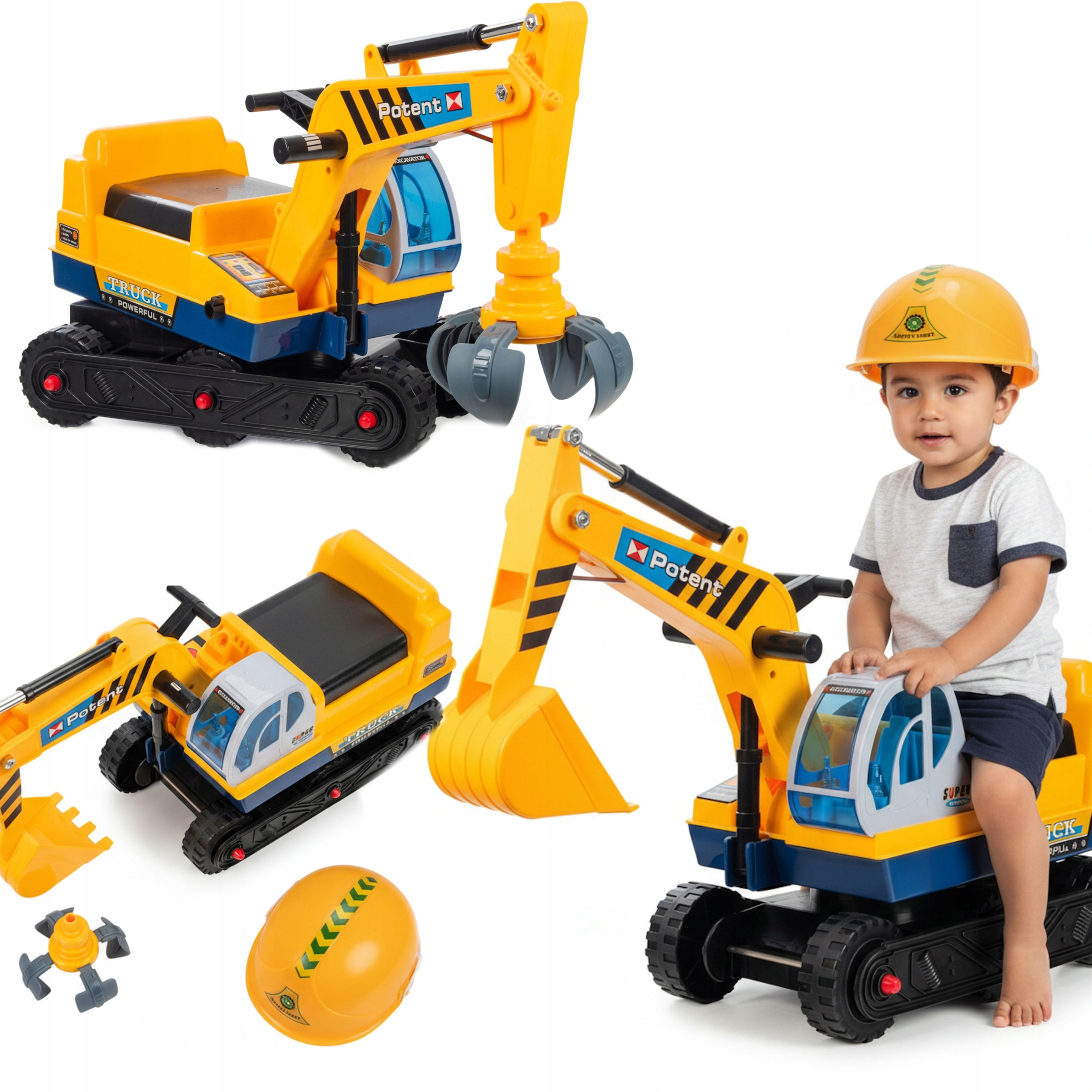 Jeździk Pchacz Chodzik Koparka 3W1 Autko Samochód Duży Dla Dzieci Kask