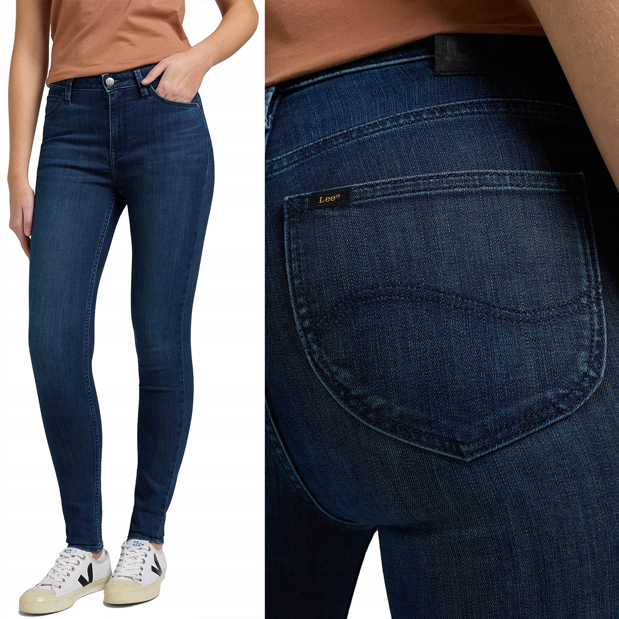 Lee Scarlett High Dark Used vysoké dámské džínové kalhoty úzké nohavice W26 L31