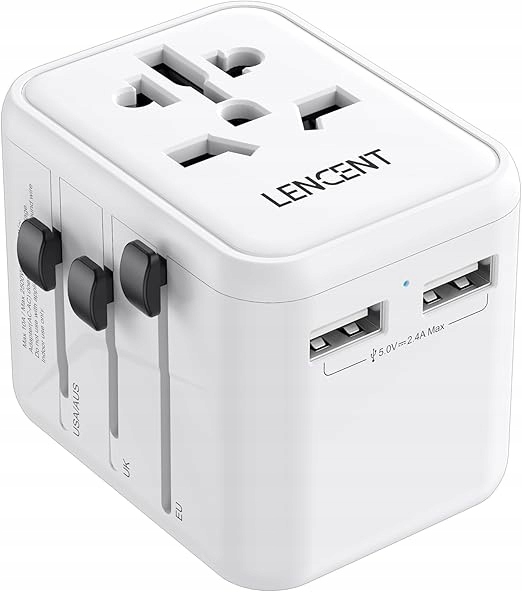 Lencent Adapter Podróżny Na Całym Świecie Z 2 Usb-a Do 200 Krajów