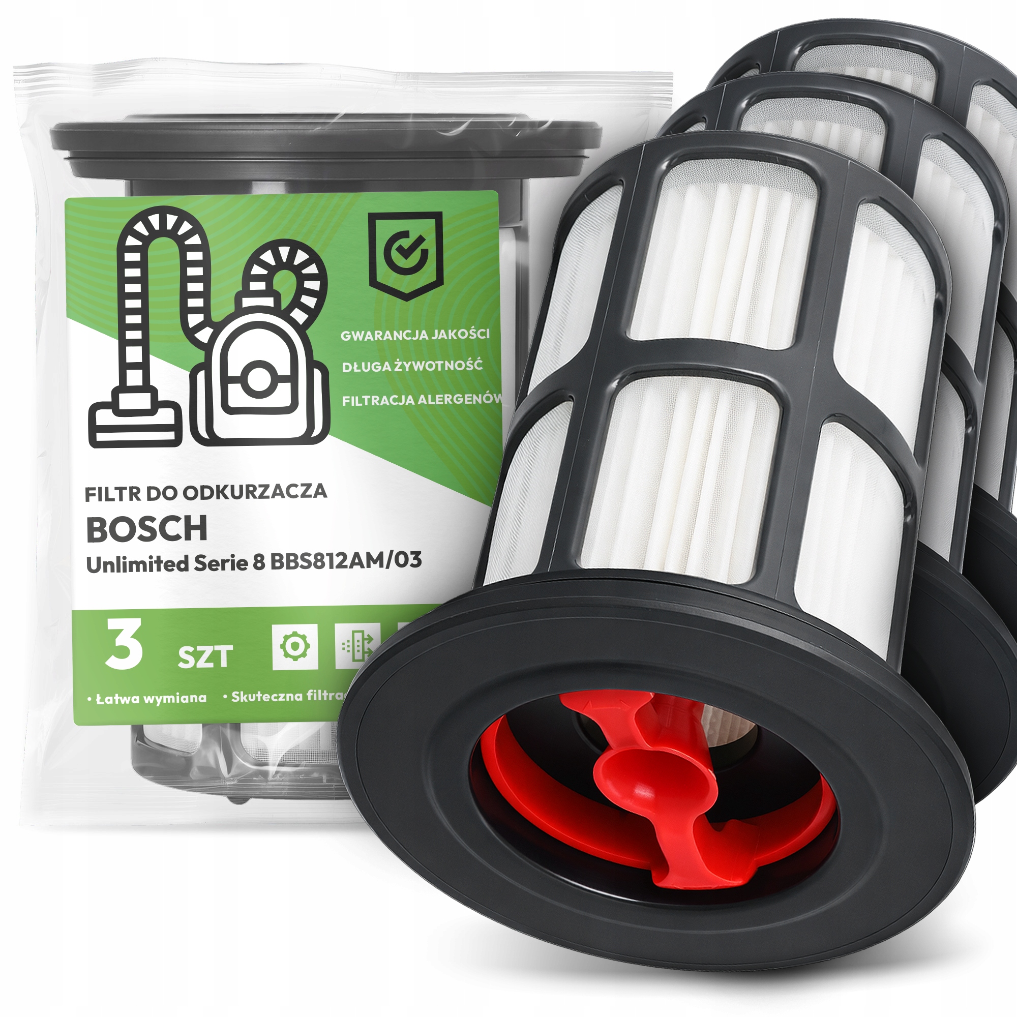 3x Filtr Do Vysavače Bosch Unlimited Serie 8 BBS812AM/03 Hepa Filtry Em-w