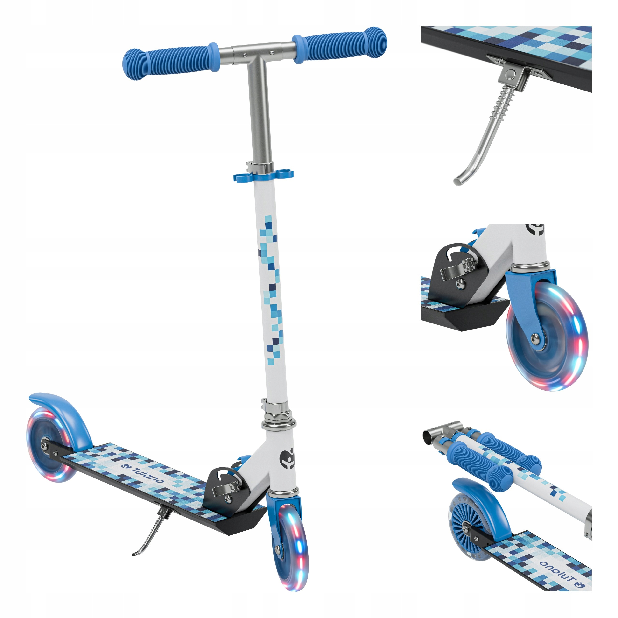 Hulajnoga dla dzieci chłopca Tulano miejska pixel niebieska Led składana 3+
