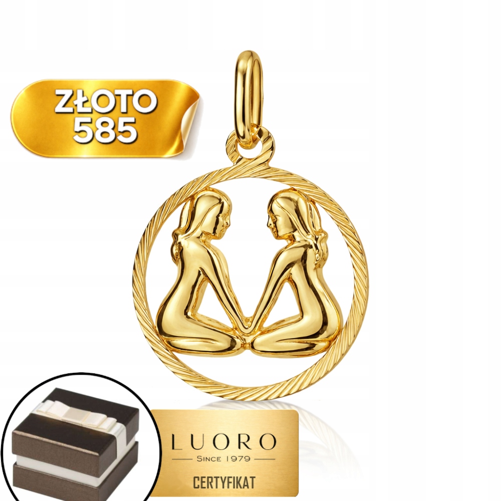Přívěsek Zlatý 585 14K Znamení Zvěrokruhu Blíženci 15 MM Elegantní Jemný