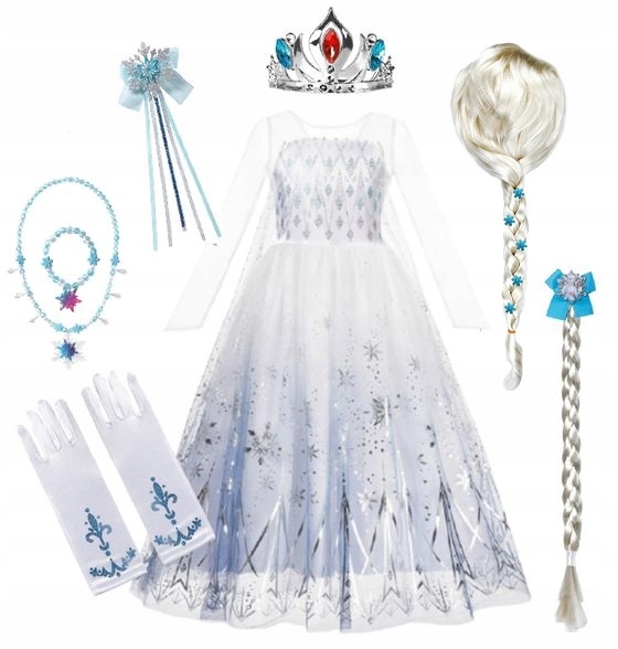 

Zestaw Strój Sukienka Elza Elsa Peruka 122/128