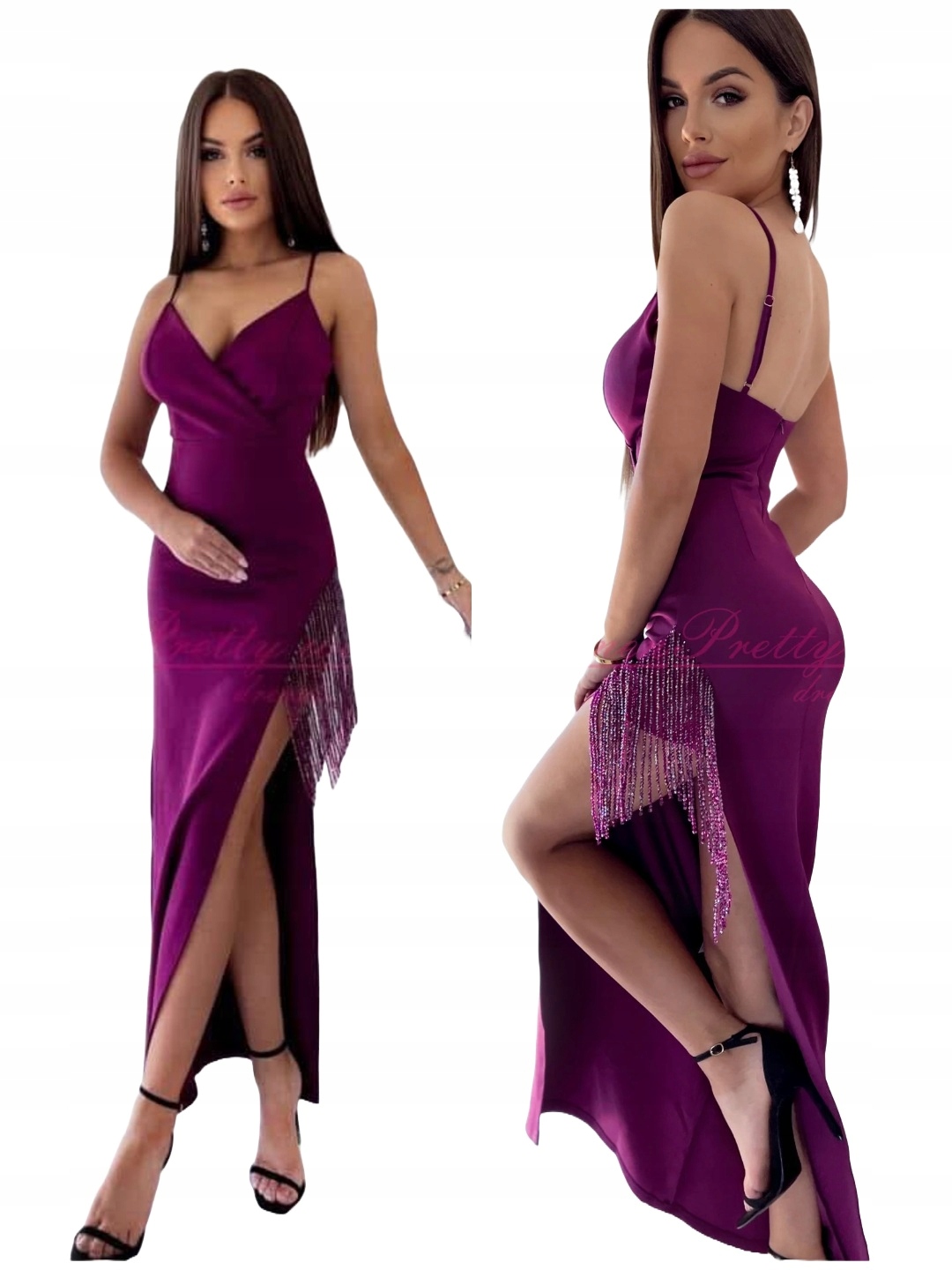 Amira dlouhá švestková asymetrická šaty s rozparkem na svatební hostina 34