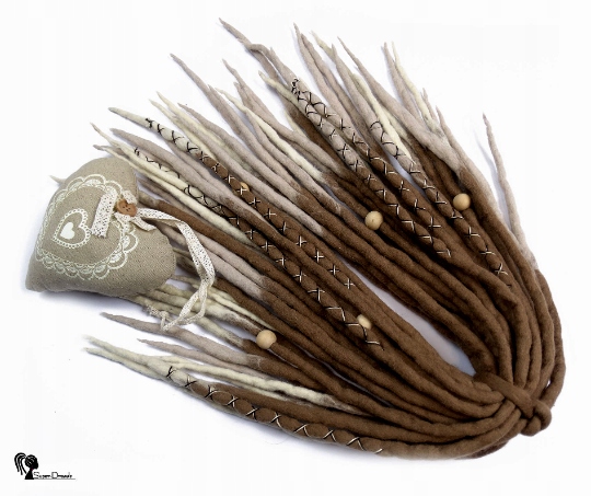 Dredloky Dredy vlněné, hnědé béžové, Sladké Tofi, 40 kusů