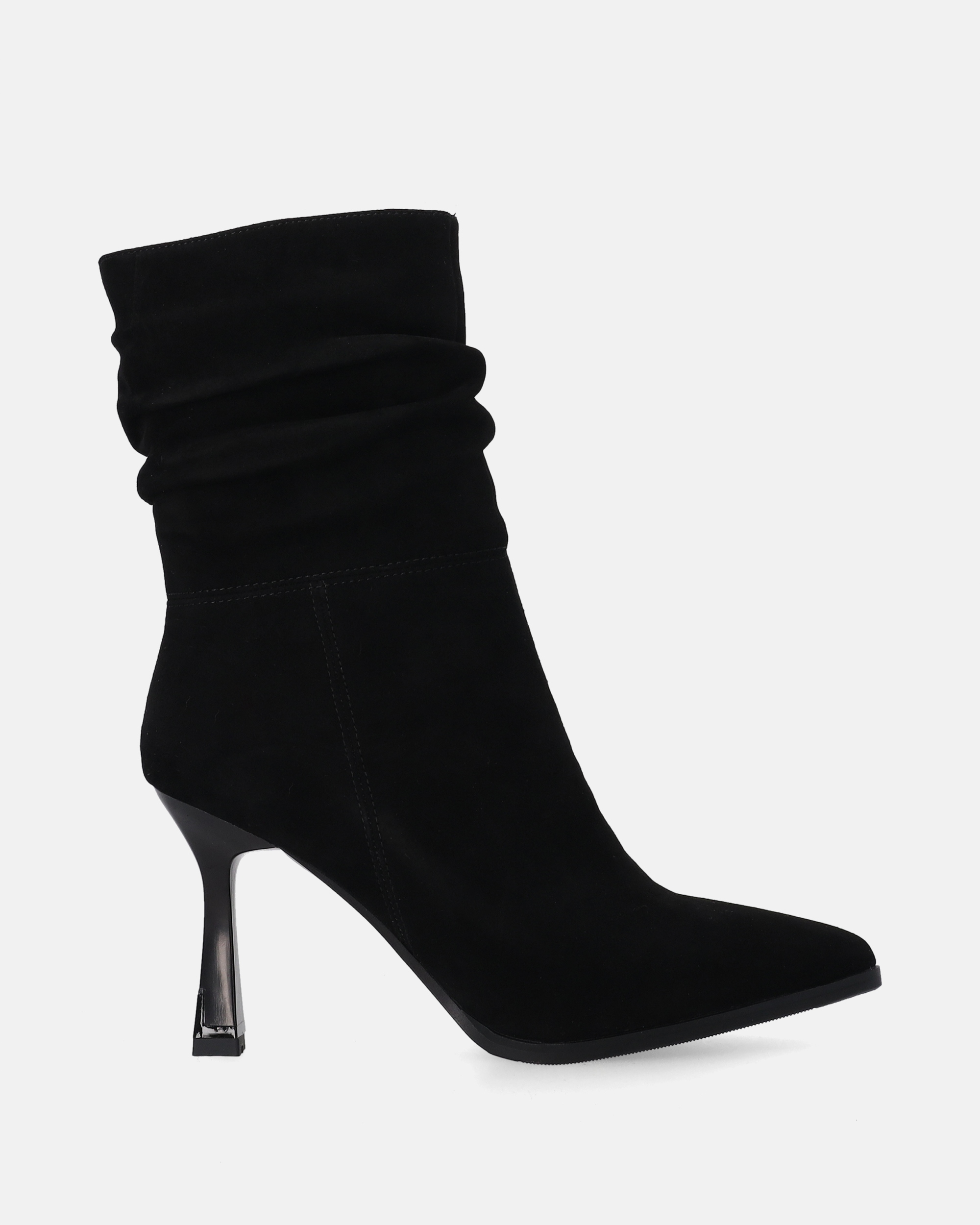 Venezia Damskie Czarne Botki Zamszowe Z Marszczoną Cholewką Rozmiar 38