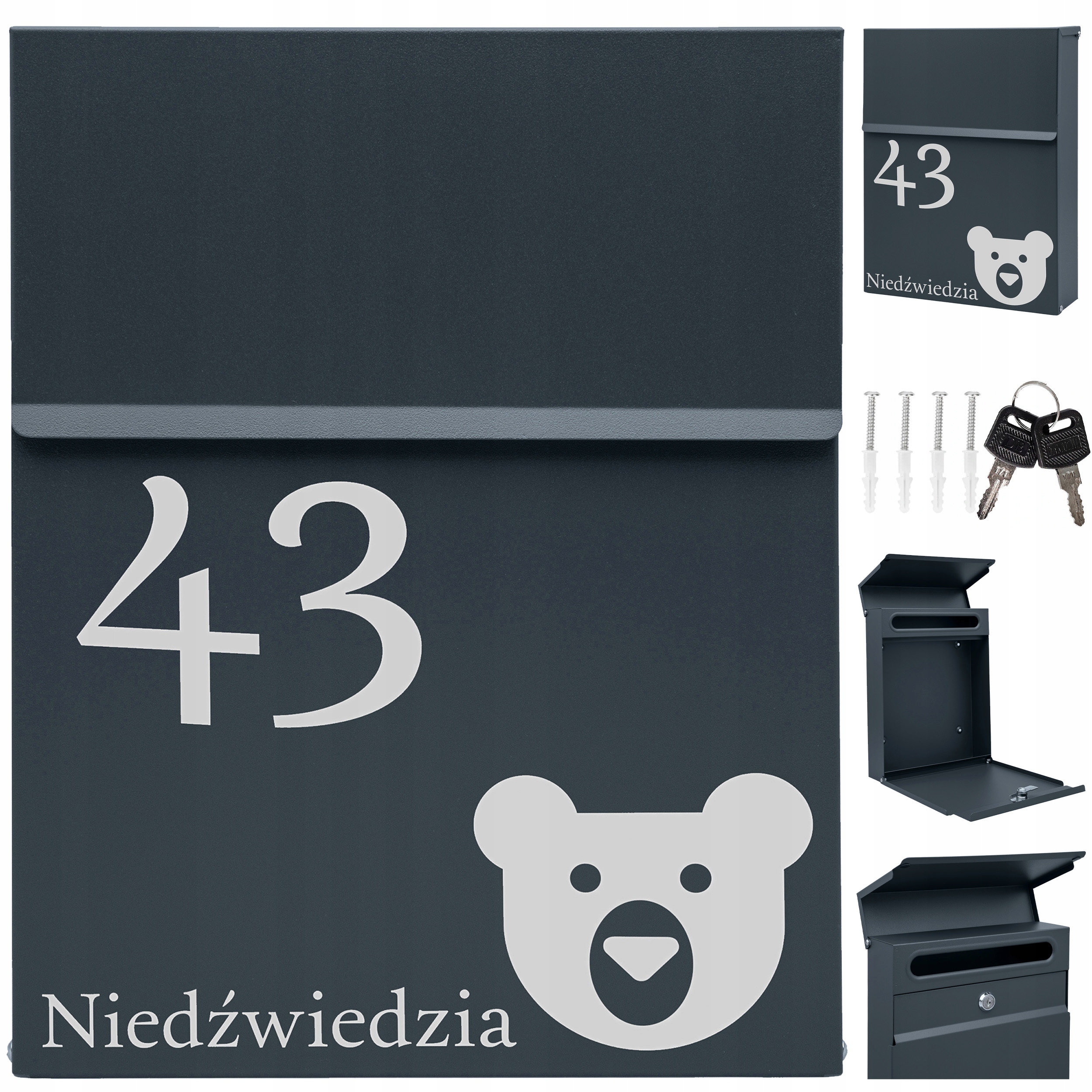 Antracitová Krabička Na Poštu Slim Vzor Nápis